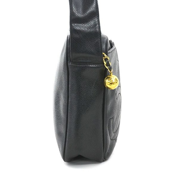 CHANEL Black Caviar Leather Logo Shoulder Bag - Picture 2 of 5